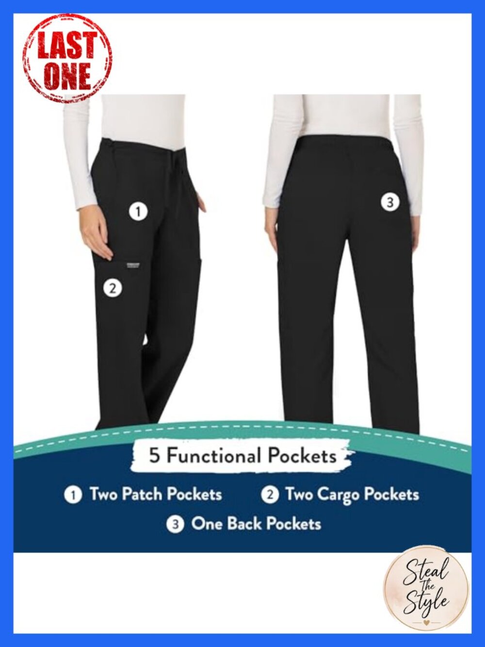 Cherokee Mid Rise Moderate Flare Drawstring Scrub Pants - Picture 5 of 6